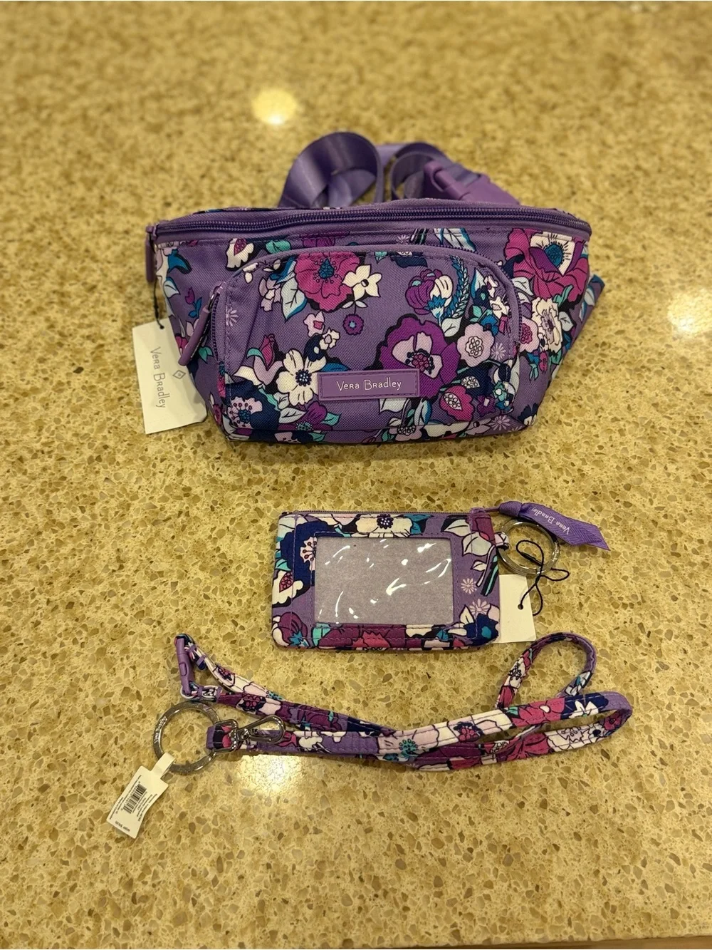 Vera Bradley Purple Floral Kids Belt Bag with ID Holder and Lanyard